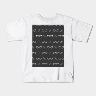 Glasses Pattern | 4 White BG Black Kids T-Shirt